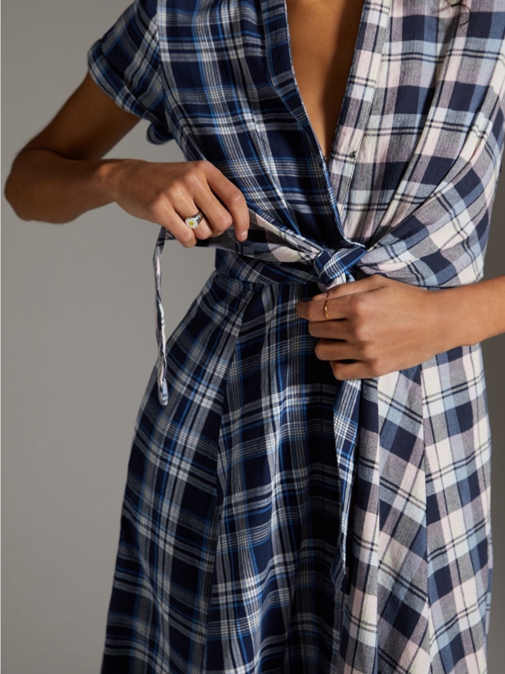 Pilcro Navy and White Plaid Wrap Dress - Picture 7 of 7